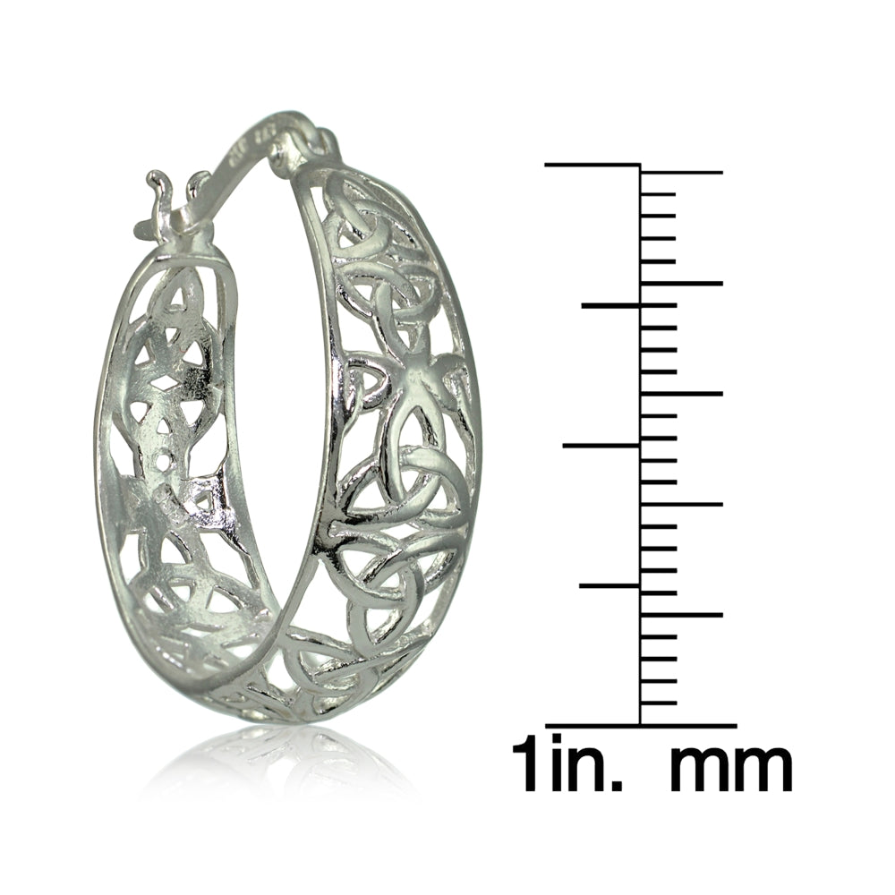 Sterling Silver High Polished Celtic Knot Filigree Hoop Earrings-4