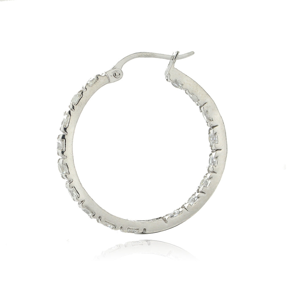 Sterling Silver Cubic Zirconia Inside Out 25mm Round Hoop Earrings-3