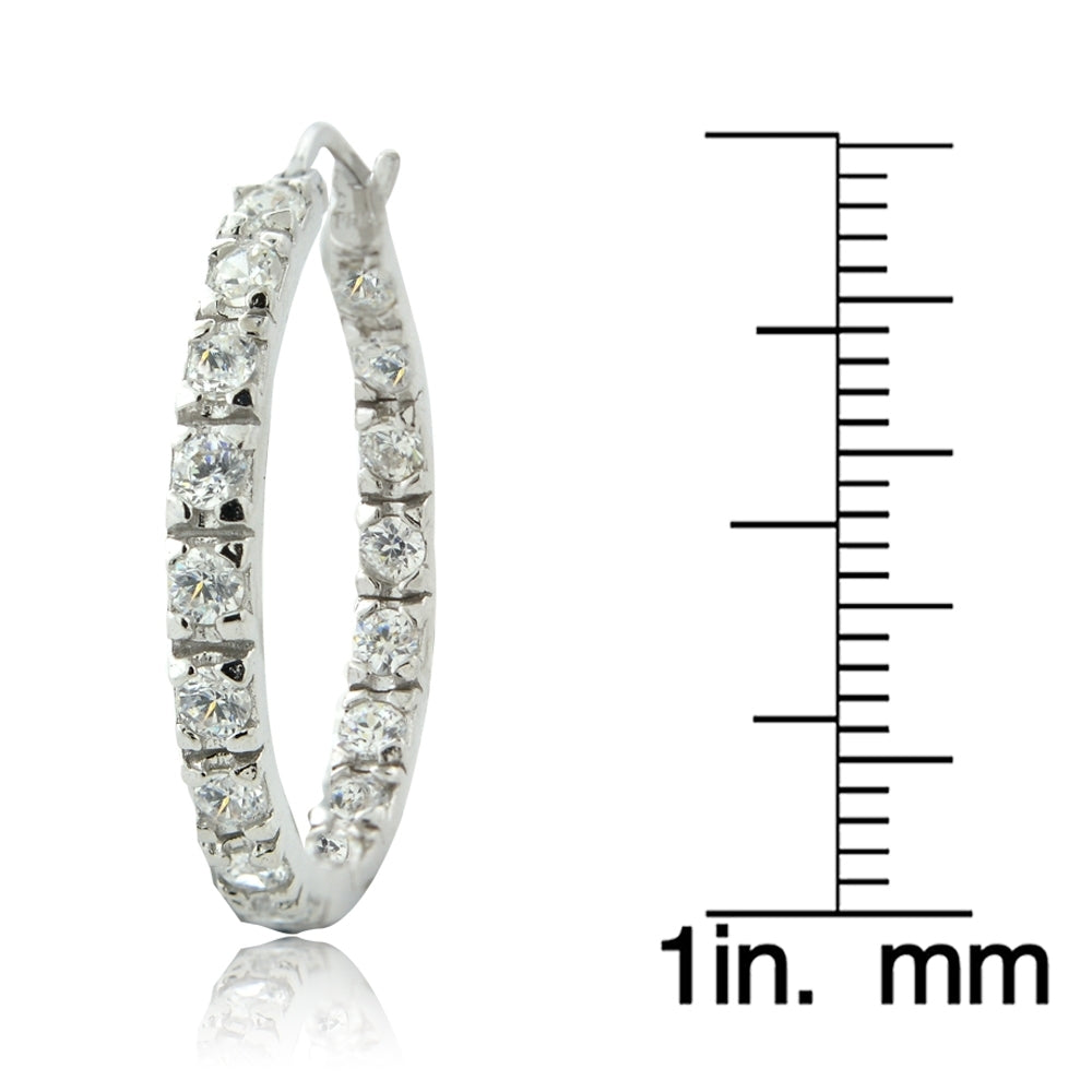 Sterling Silver Cubic Zirconia Inside Out 25mm Round Hoop Earrings-4