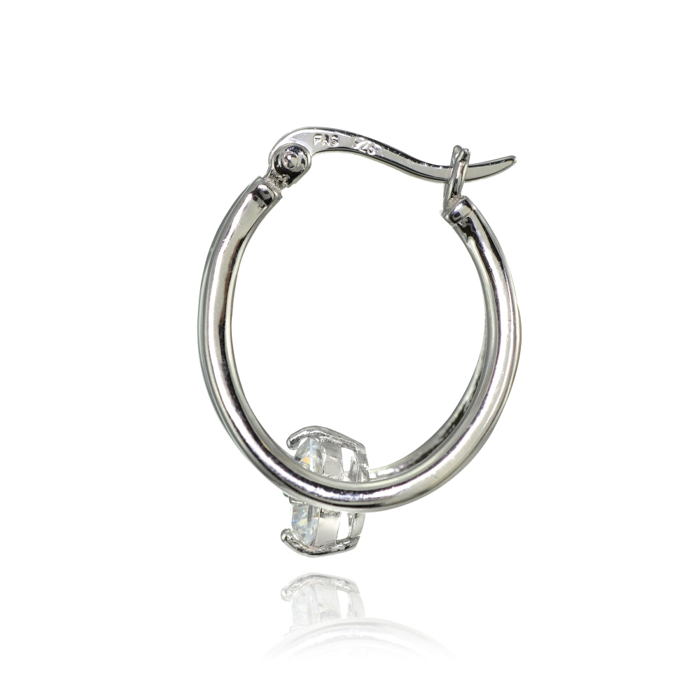 Sterling Silver Oval Double Hoop Cubic Zirconia Earrings-2