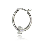 Sterling Silver Oval Double Hoop Cubic Zirconia Earrings