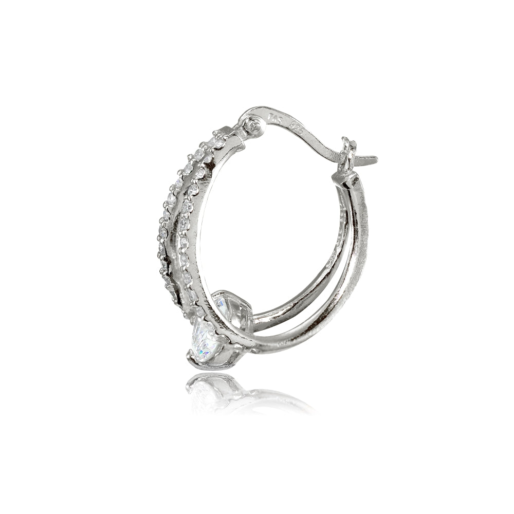 Sterling Silver Cubic Zirconia Oval Double Hoop Earrings-2
