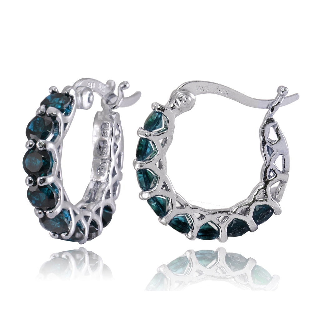 Sterling Silver London Blue Topaz Small Round Huggie Hoop Earrings
