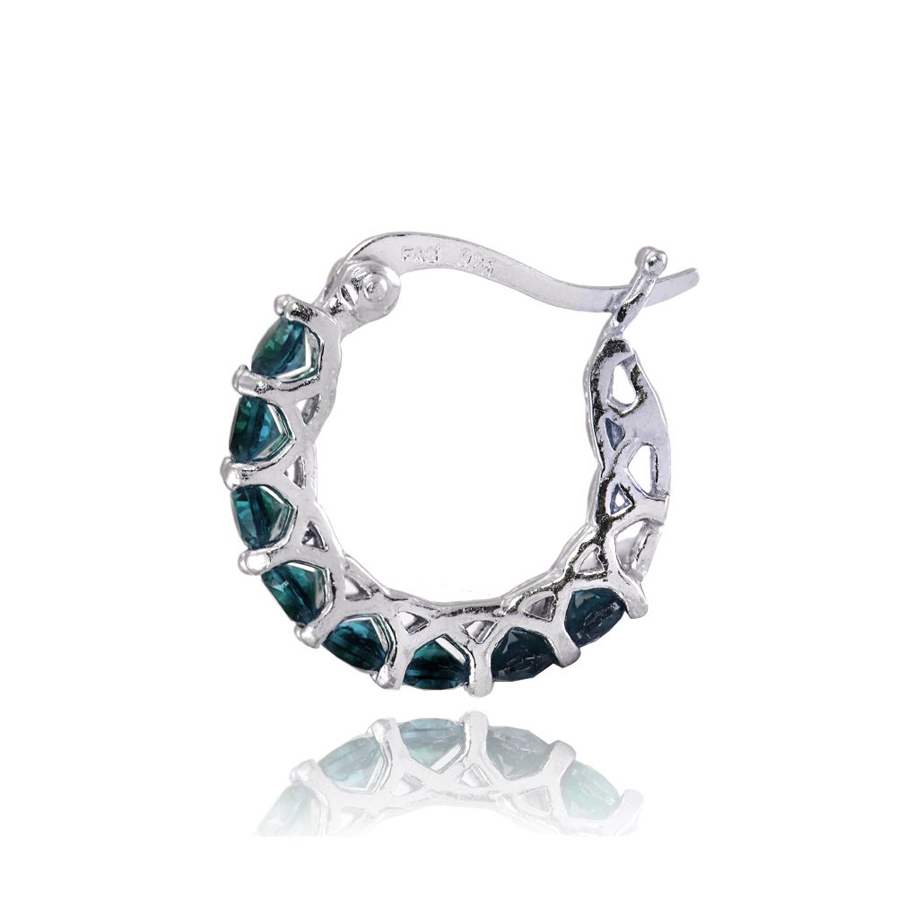Sterling Silver London Blue Topaz Small Round Huggie Hoop Earrings-3