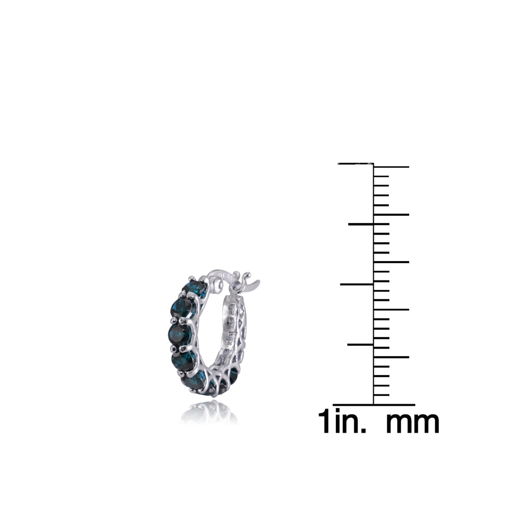Sterling Silver London Blue Topaz Small Round Huggie Hoop Earrings-4