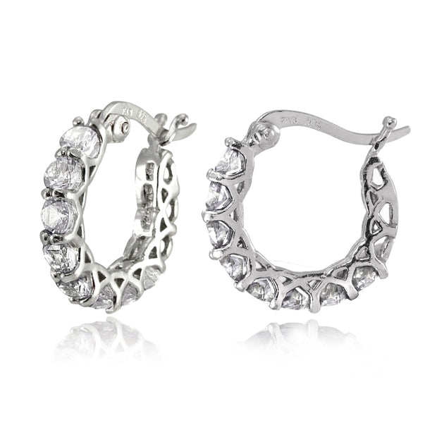 Sterling Silver Cubic Zirconia Round Huggie Hoop Earrings