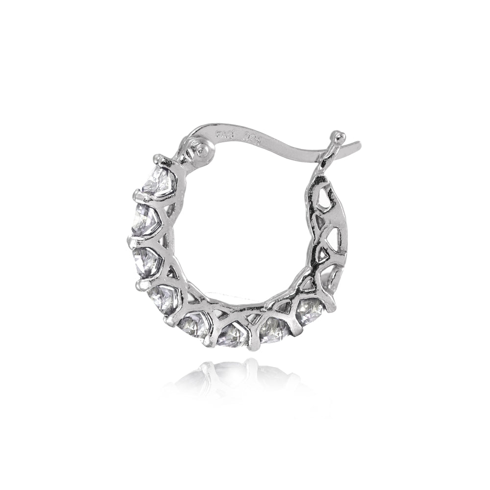 Sterling Silver Cubic Zirconia Round Huggie Hoop Earrings-2