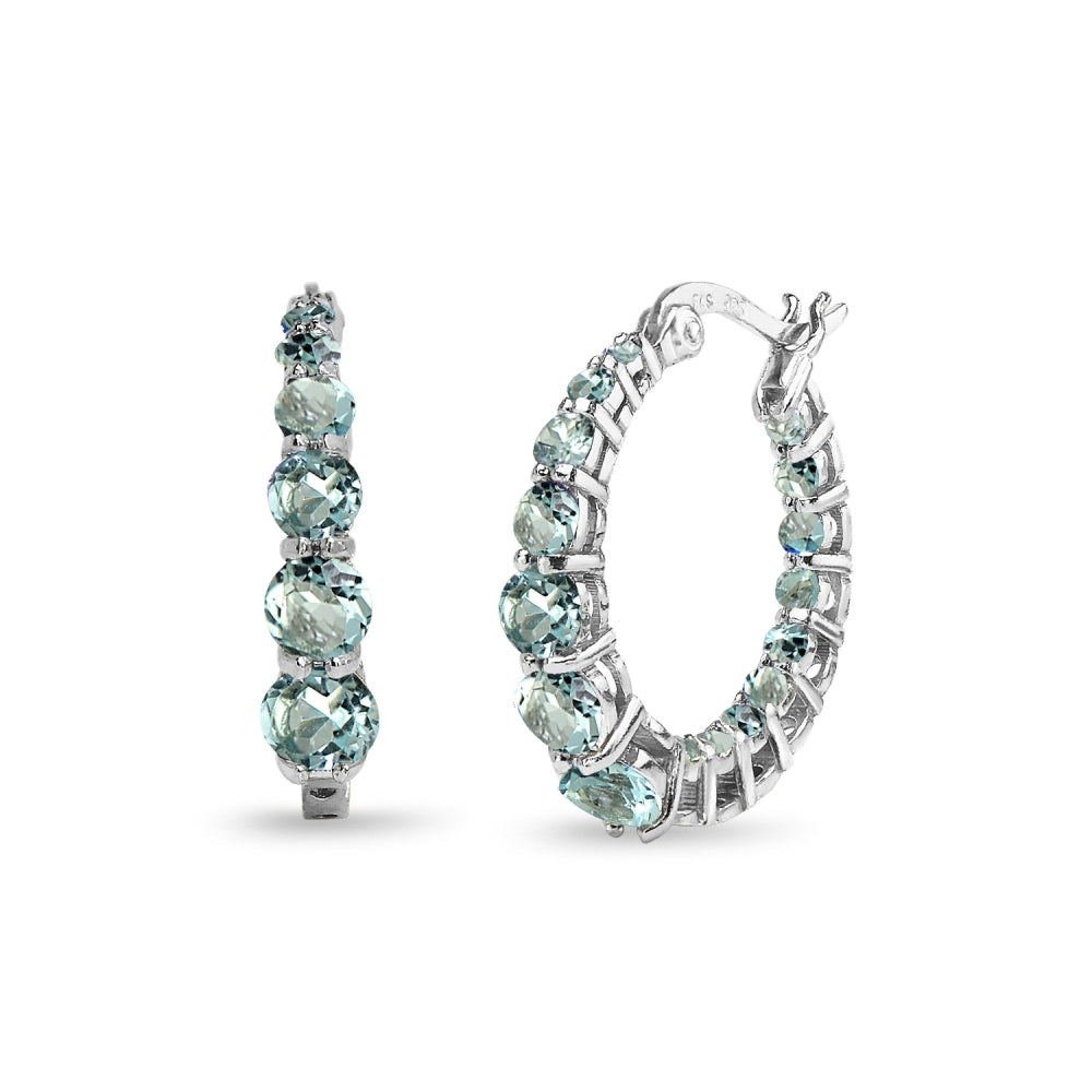 Sterling Silver Blue Topaz Journey Inside Out Round Hoop Earrings