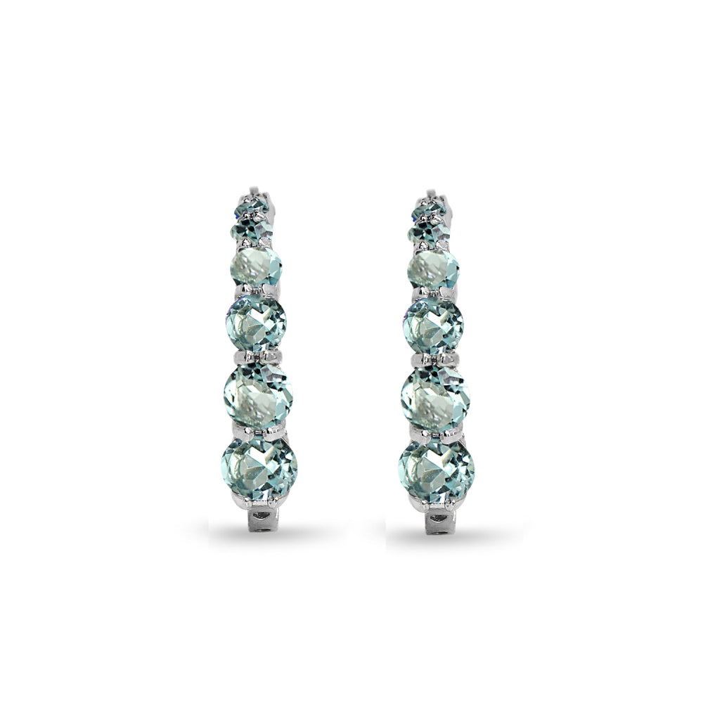 Sterling Silver Blue Topaz Journey Inside Out Round Hoop Earrings-3
