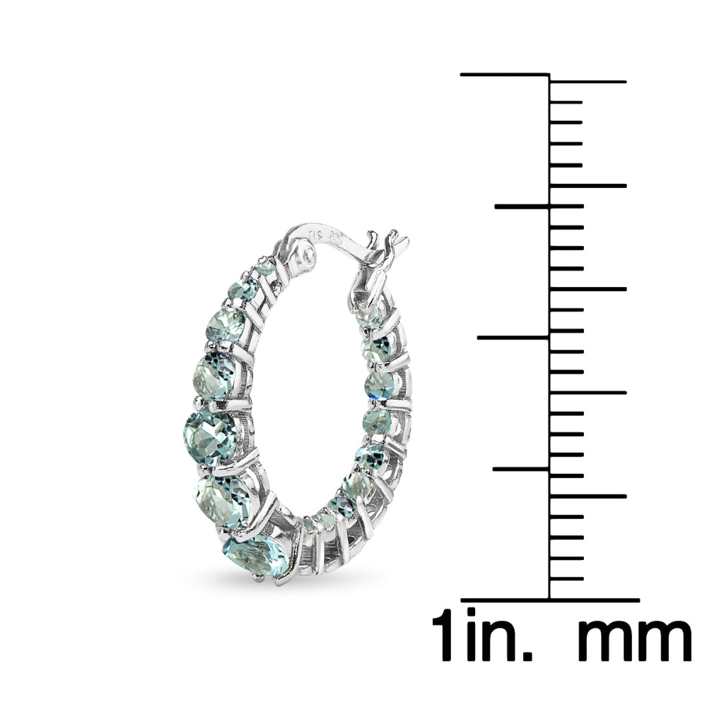 Sterling Silver Blue Topaz Journey Inside Out Round Hoop Earrings-5