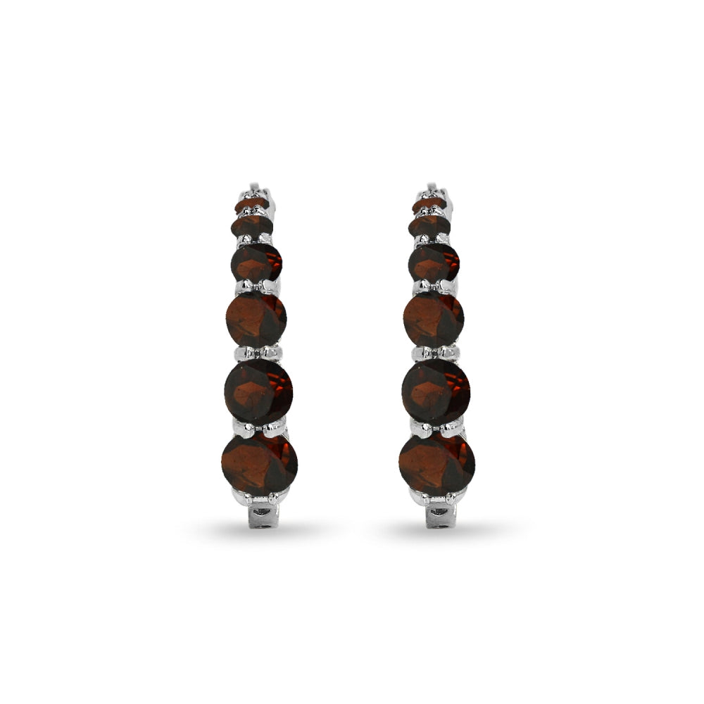 Sterling Silver Garnet Journey Inside Out Round Hoop Earrings-3