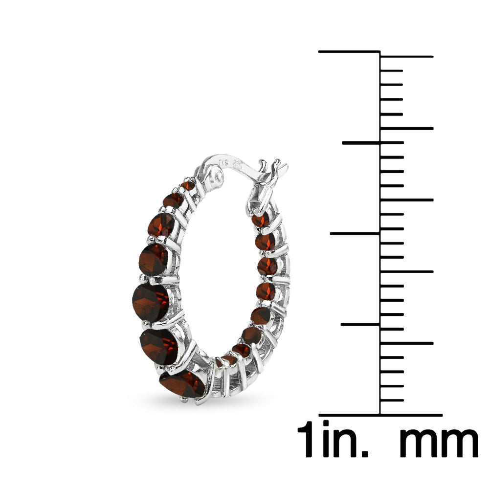 Sterling Silver Garnet Journey Inside Out Round Hoop Earrings-5