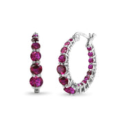 Sterling Silver Created Ruby Journey Inside Out Round Hoop Earrings