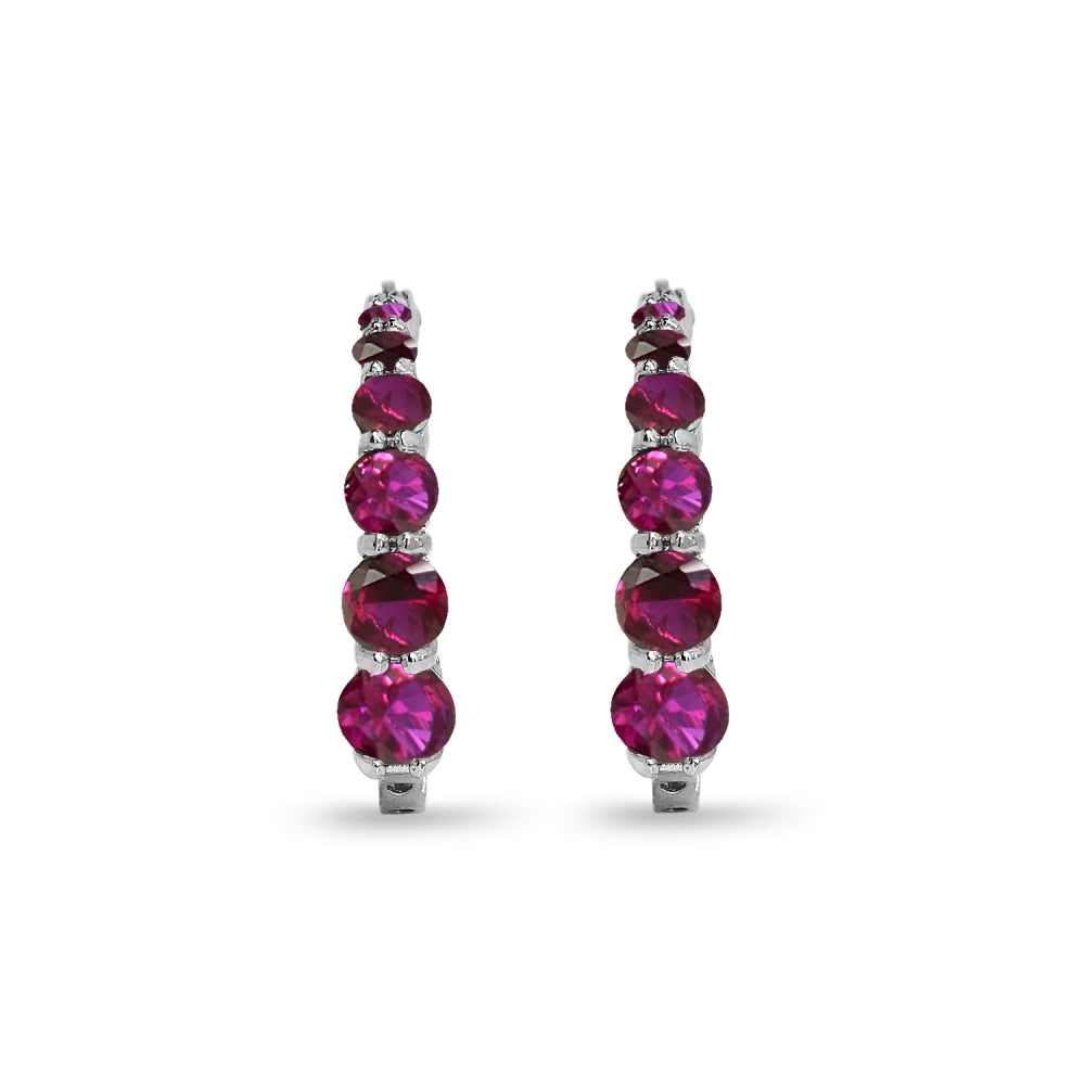 Sterling Silver Created Ruby Journey Inside Out Round Hoop Earrings-3