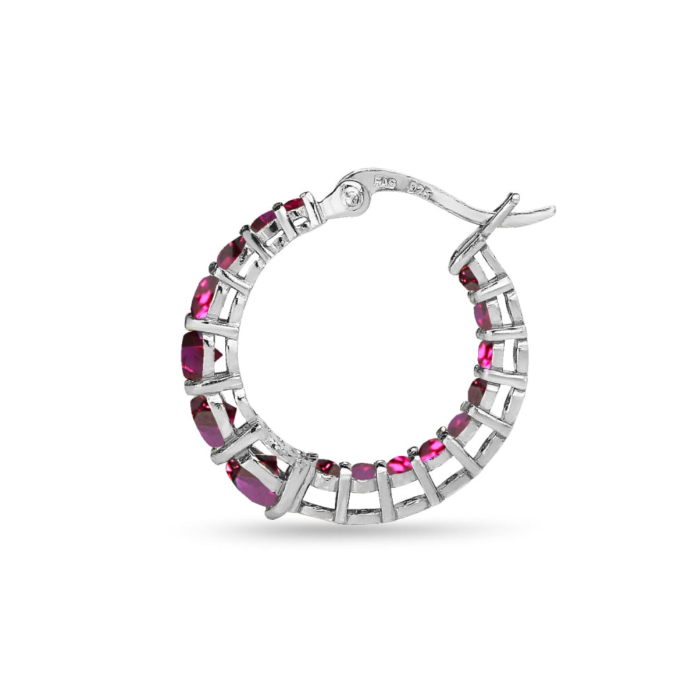 Sterling Silver Created Ruby Journey Inside Out Round Hoop Earrings-4