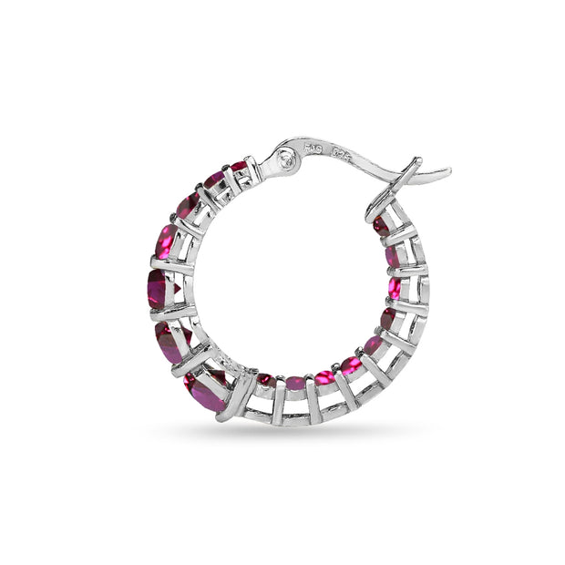 Sterling Silver Created Ruby Journey Inside Out Round Hoop Earrings