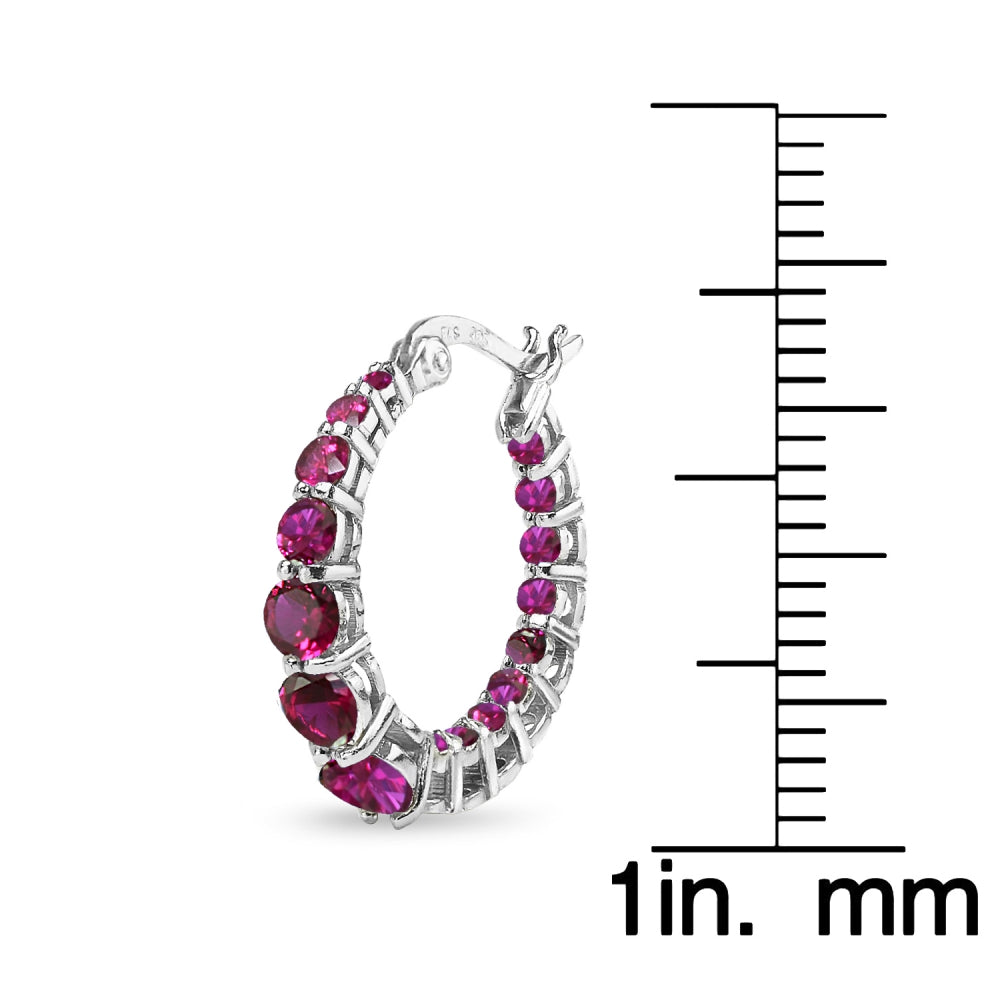 Sterling Silver Created Ruby Journey Inside Out Round Hoop Earrings-5