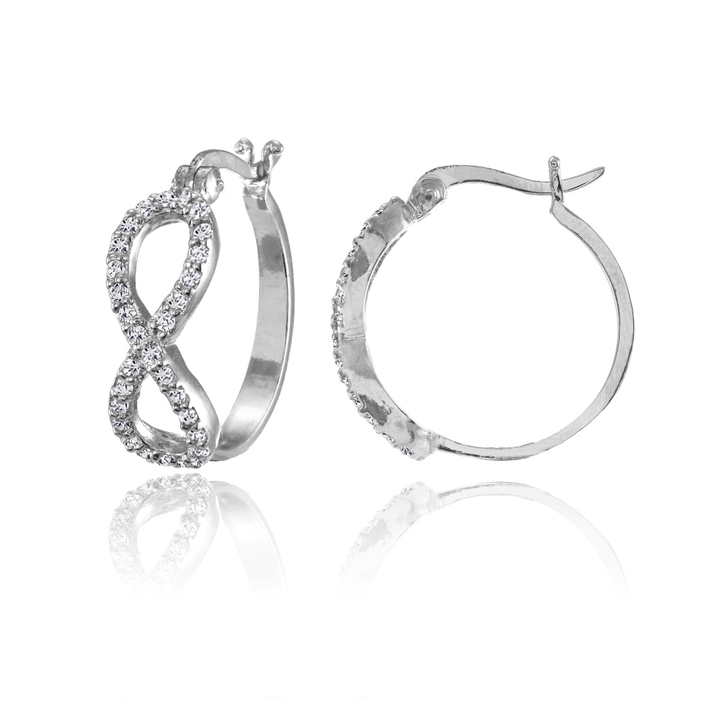 Sterling Silver Cubic Zirconia Infinity Figure 8 Hoop Earrings