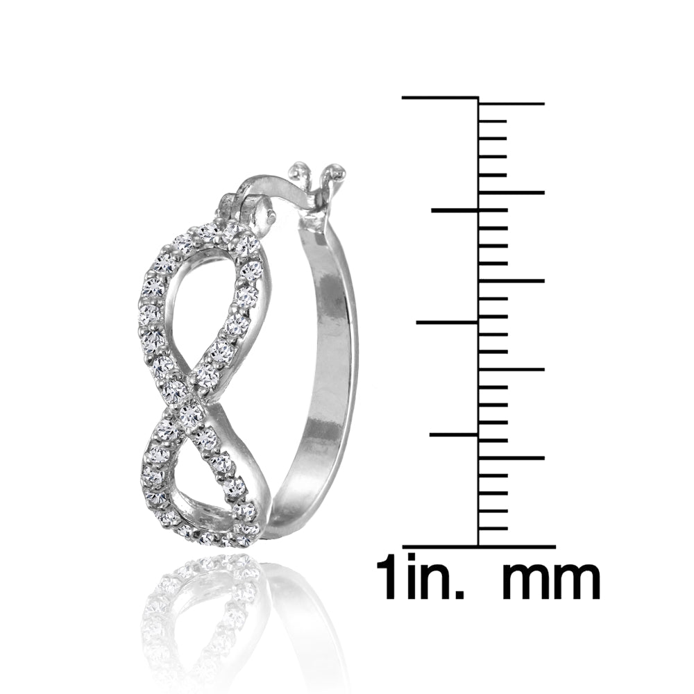 Sterling Silver Cubic Zirconia Infinity Figure 8 Hoop Earrings-3