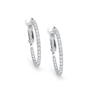 Sterling Silver Cubic Zirconia Inside Out 2x30mm Clutchless Round Hoop Earrings
