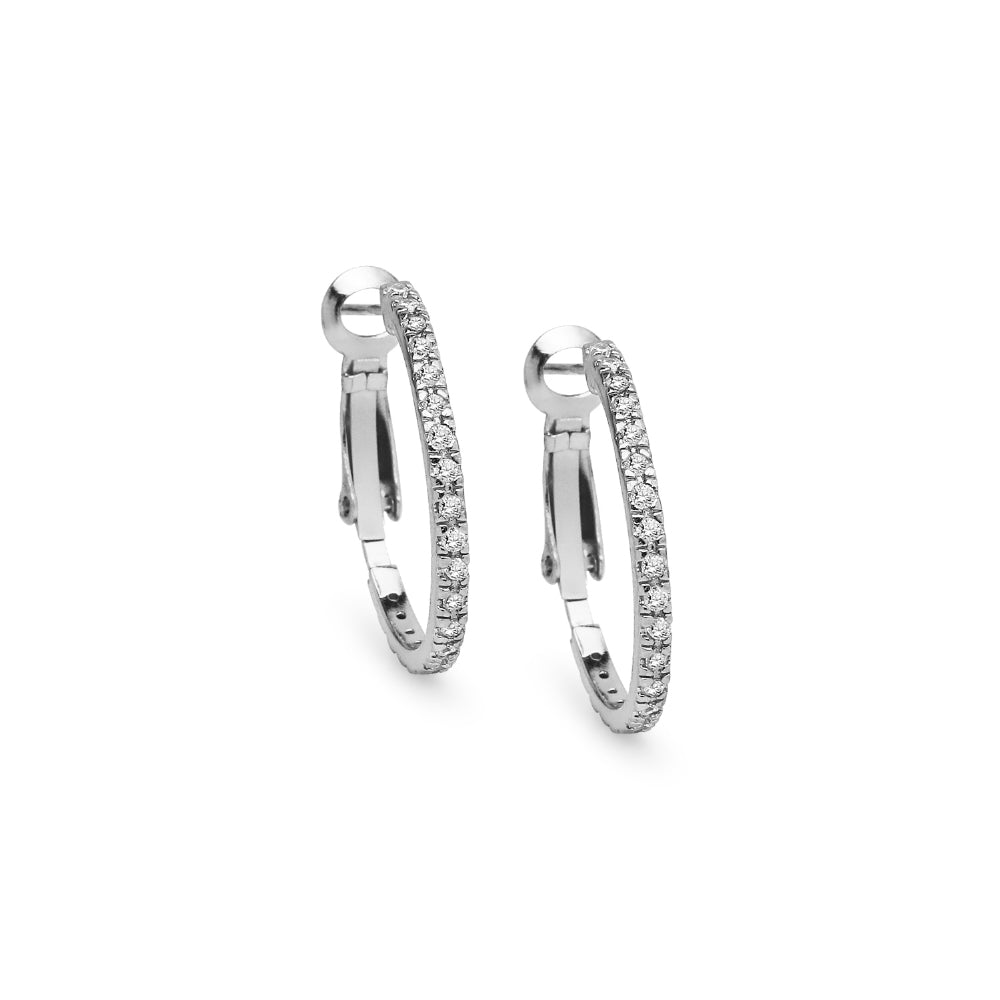 Sterling Silver Cubic Zirconia Inside Out 2x25mm Clutchless Hoop Earrings