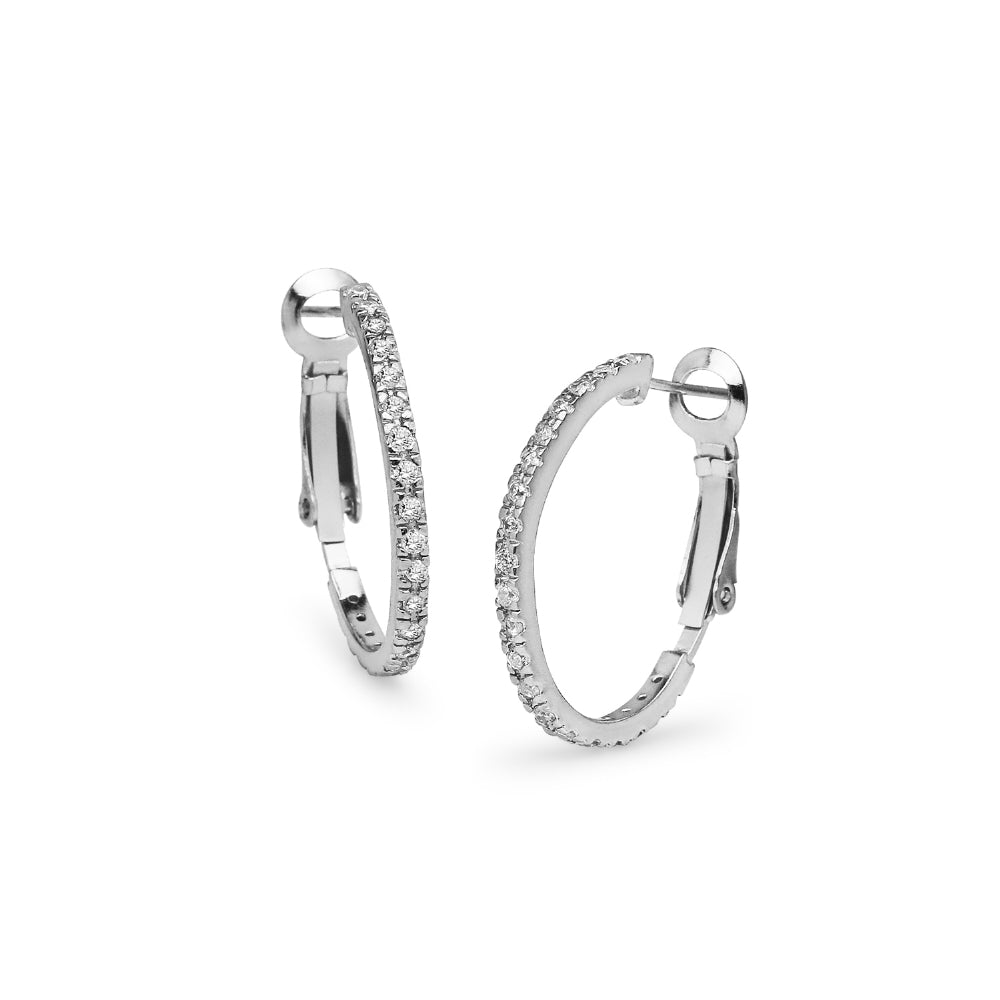 Sterling Silver Cubic Zirconia Inside Out 2x25mm Clutchless Hoop Earrings-2