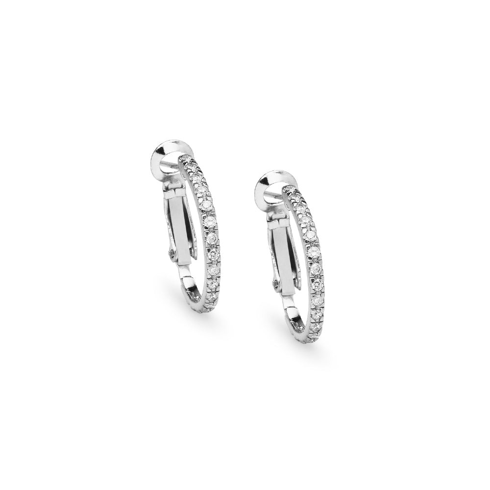 Sterling Silver Cubic Zirconia Inside Out 2x20mm Clutchless Half-Oval Hoop Earrings