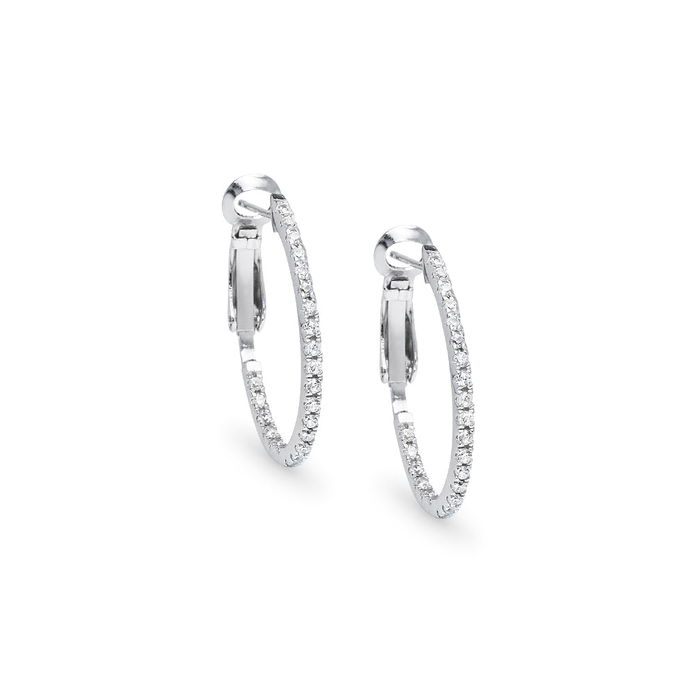 Sterling Silver Cubic Zirconia 28mm Clutchless Oval Hoop Earrings