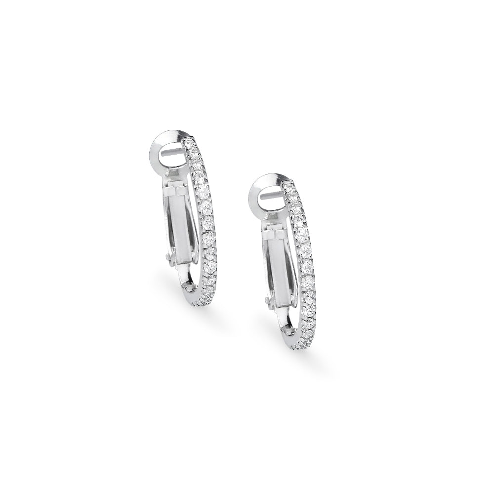 Sterling Silver Cubic Zirconia 21mm Clutchless Oval Hoop Earrings