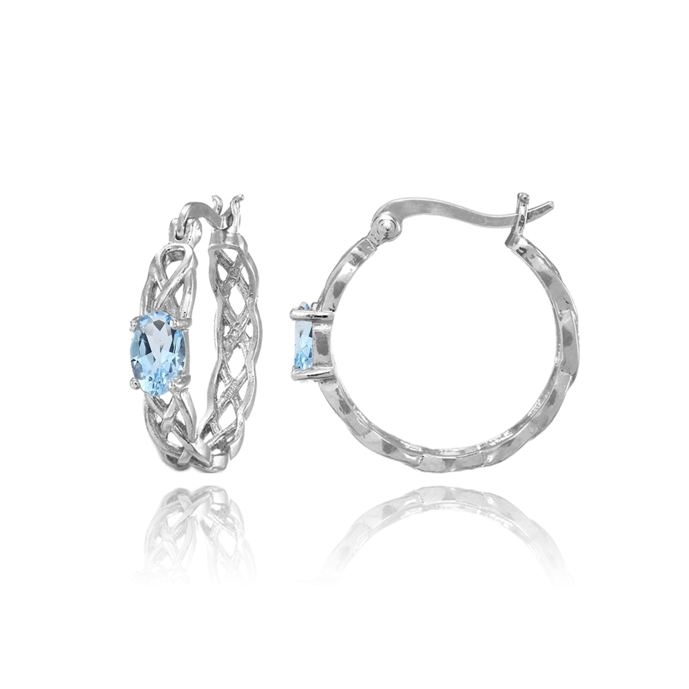 Sterling Silver Blue Topaz Celtic Knot Round Hoop Earrings