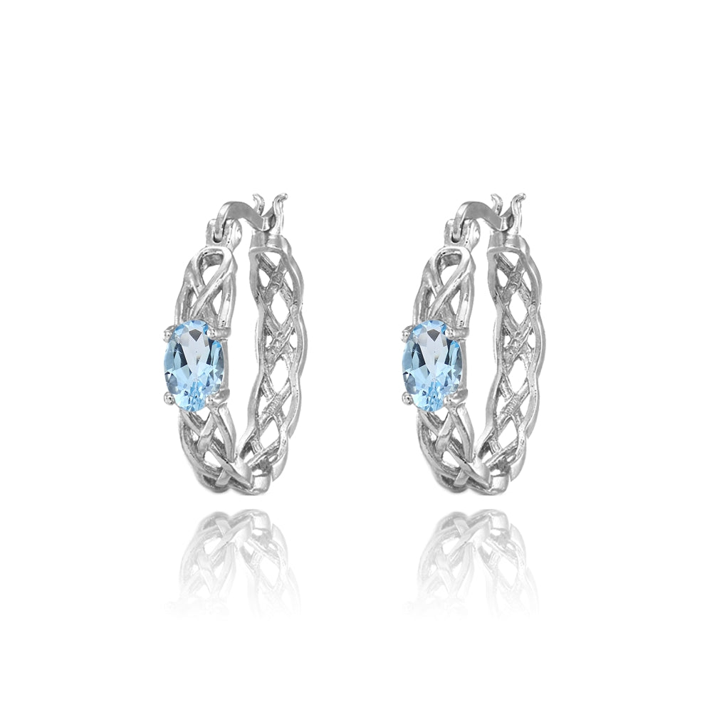 Sterling Silver Blue Topaz Celtic Knot Round Hoop Earrings-2
