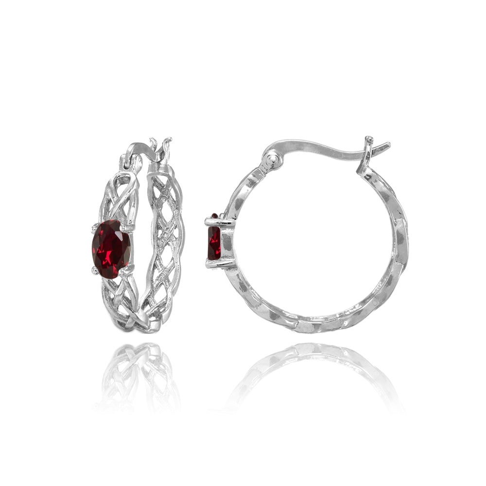 Sterling Silver Created Ruby Celtic Knot Round Hoop Earrings