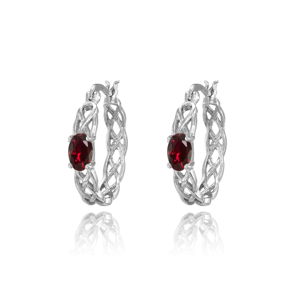 Sterling Silver Created Ruby Celtic Knot Round Hoop Earrings-2