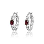 Sterling Silver Created Ruby Celtic Knot Round Hoop Earrings