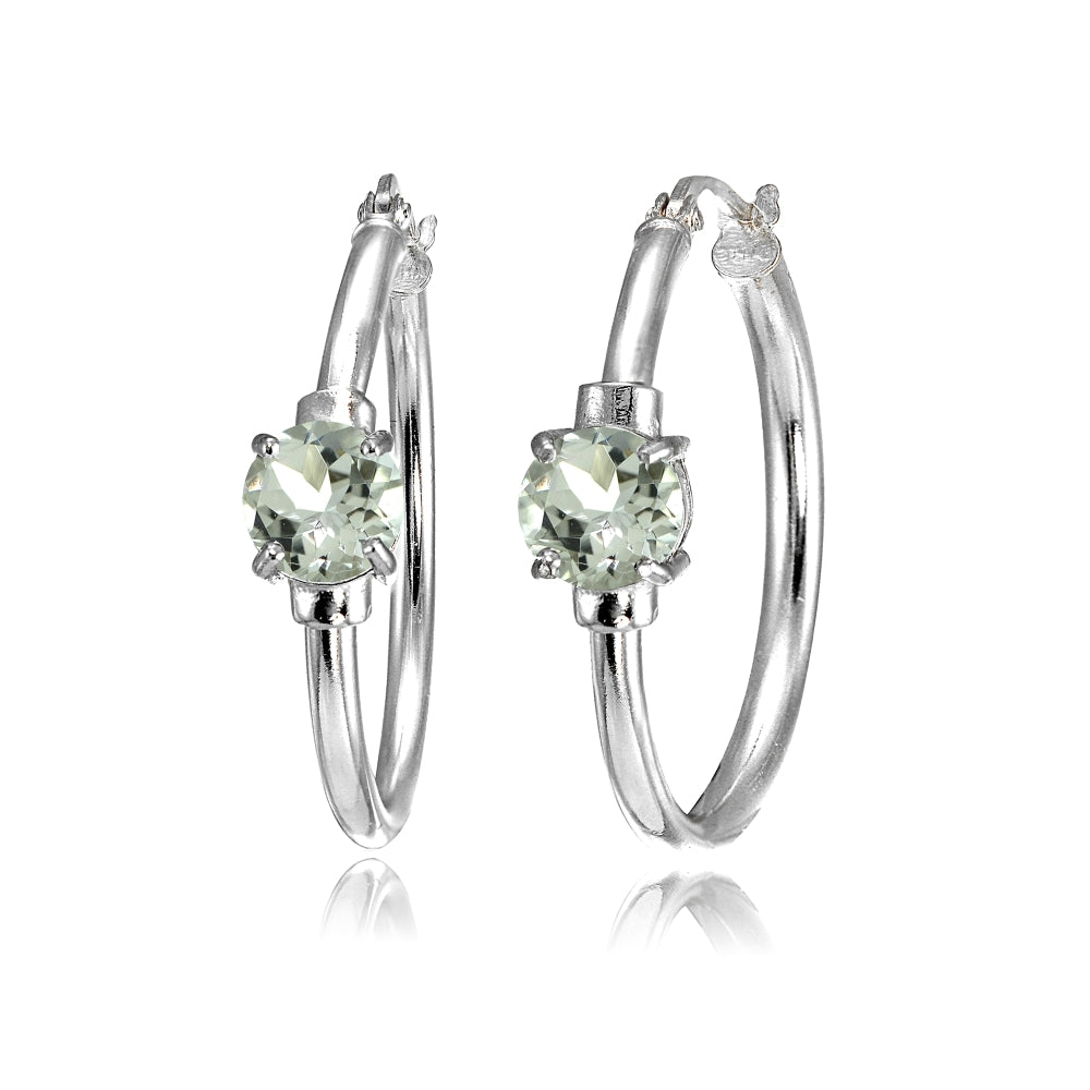 Sterling Silver Aquamarine Solitaire 25mm Hoop Earrings