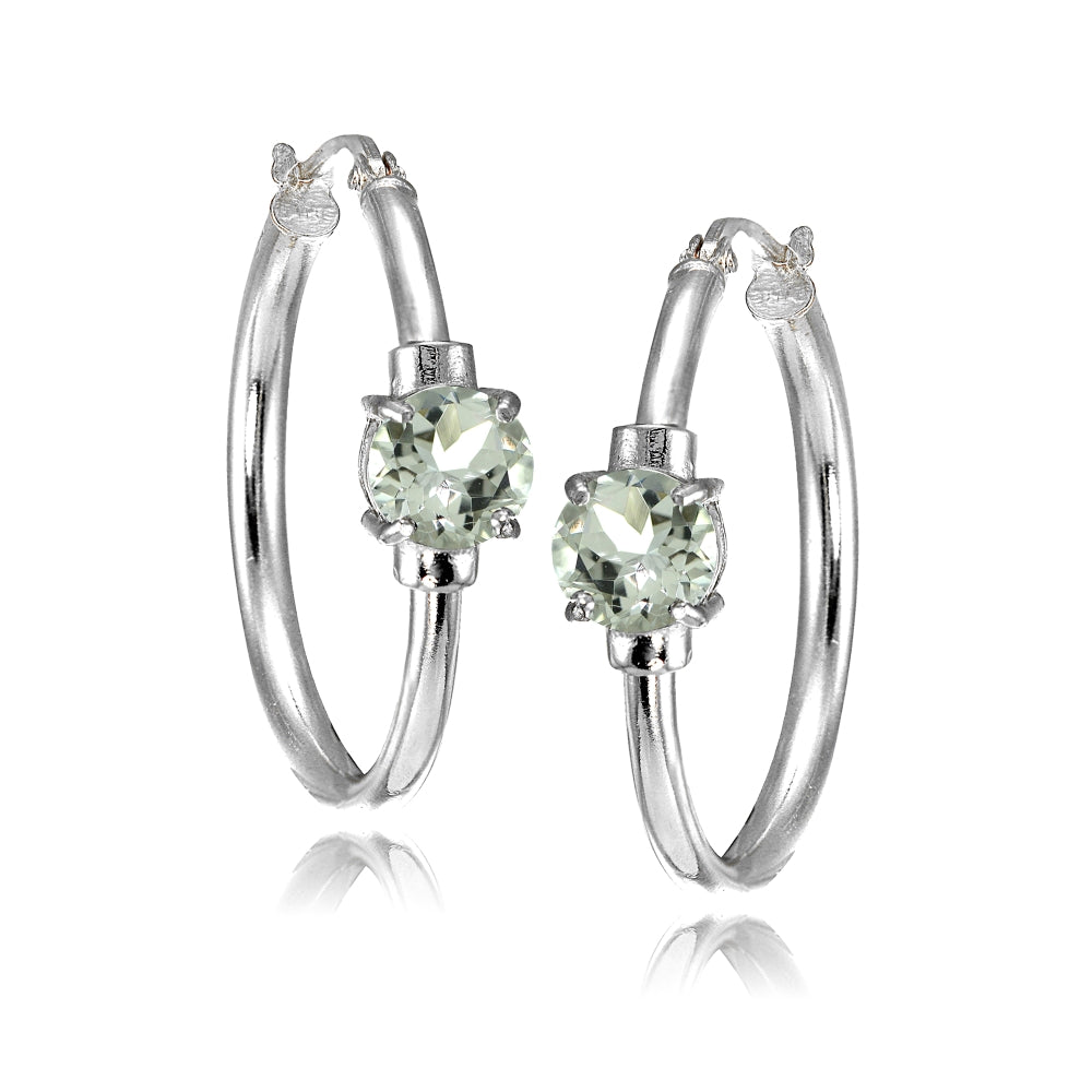 Sterling Silver Aquamarine Solitaire 25mm Hoop Earrings-3