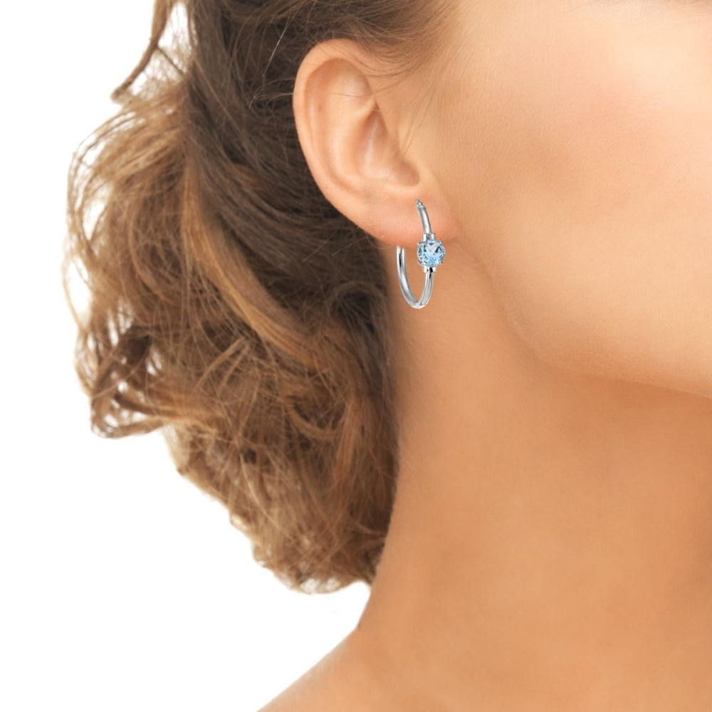 Sterling Silver Blue Topaz Solitaire 25mm Hoop Earrings-2