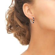 Sterling Silver Oval Created Ruby & Princess-cut White Topaz Filigree Hoop Earrings