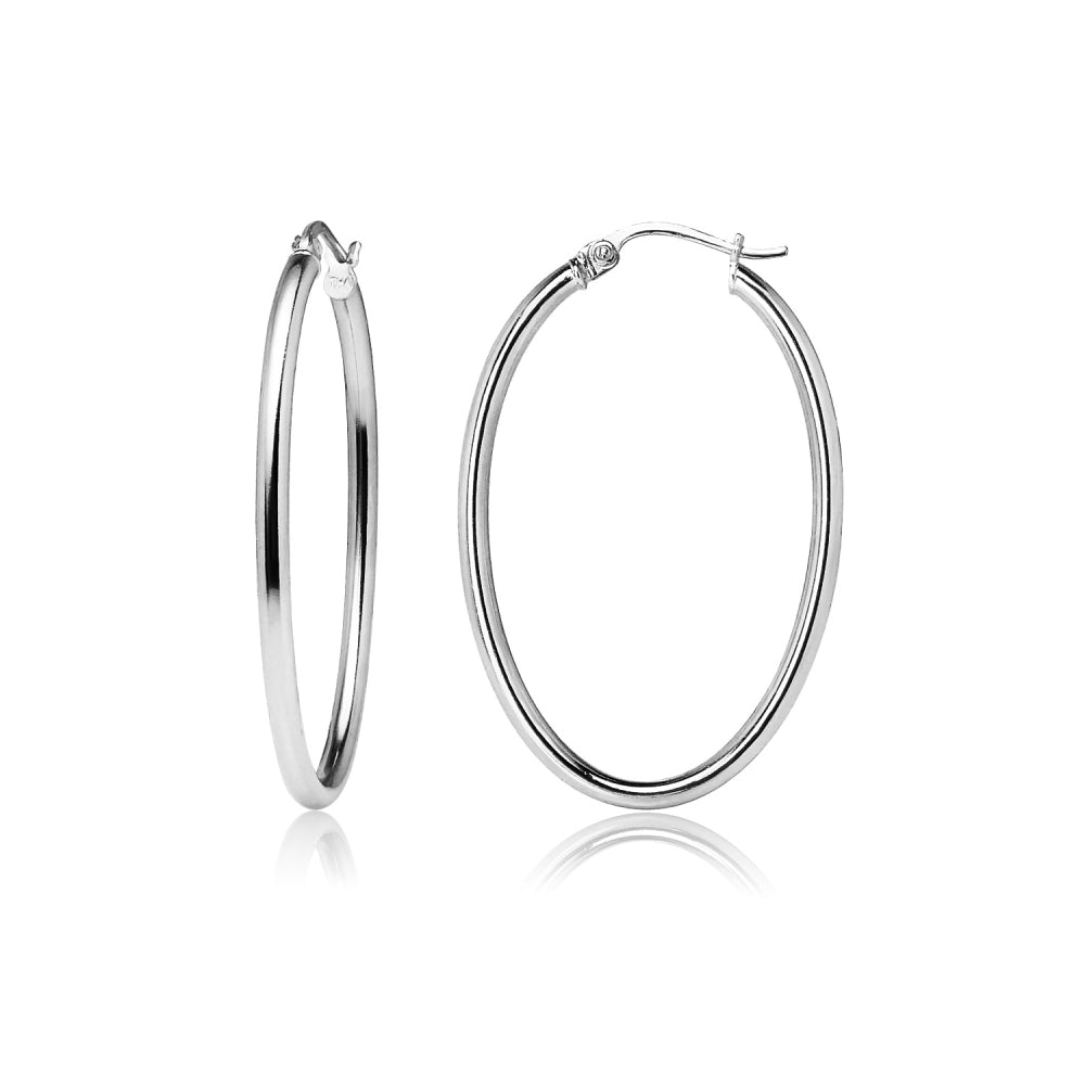 Sterling Silver 2x35mm High Polished Oval Hoop Earrings