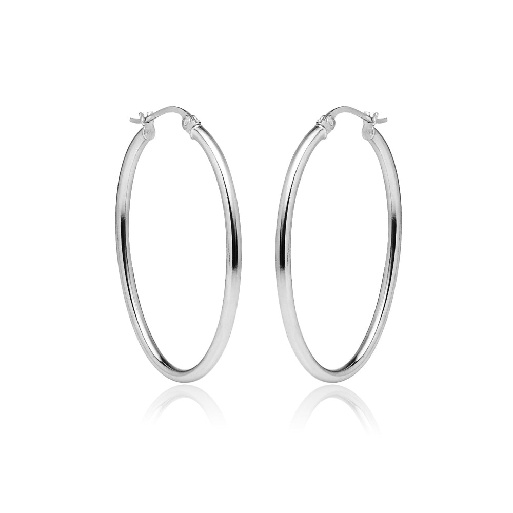 Sterling Silver 2x35mm High Polished Oval Hoop Earrings-4