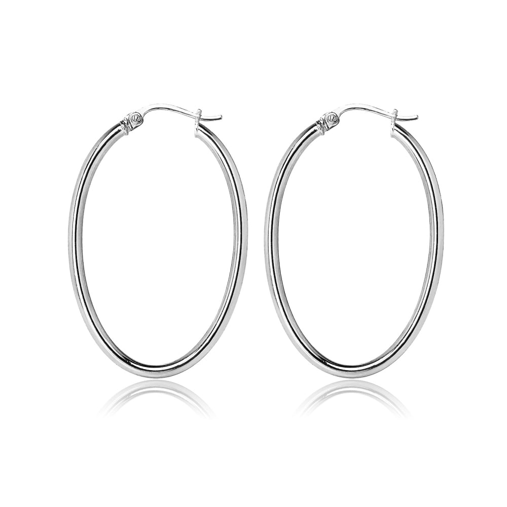 Sterling Silver 2x35mm High Polished Oval Hoop Earrings-6