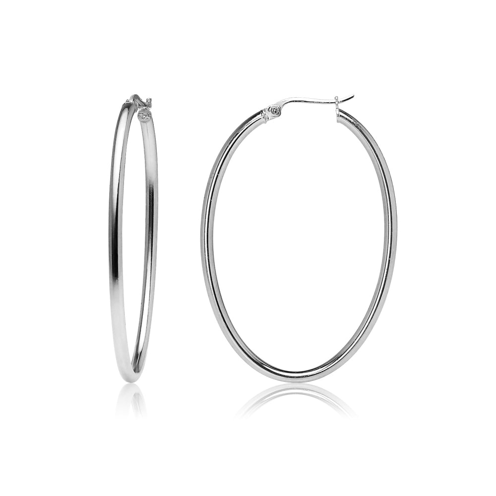 Sterling Silver 2x40mm High Polished Oval Hoop Earrings-2