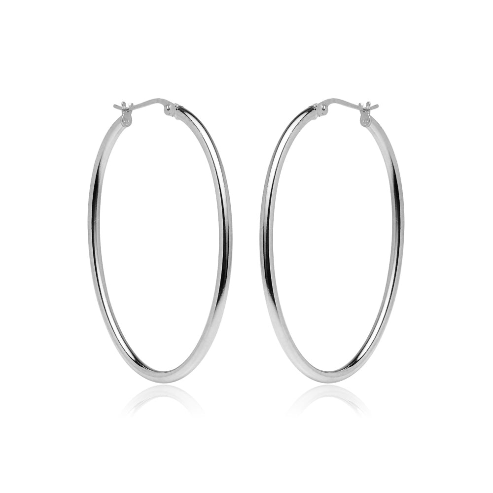 Sterling Silver 2x40mm High Polished Oval Hoop Earrings-3