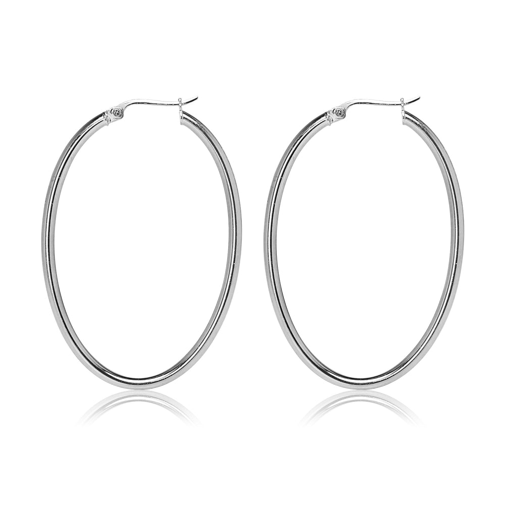 Sterling Silver 2x40mm High Polished Oval Hoop Earrings-5