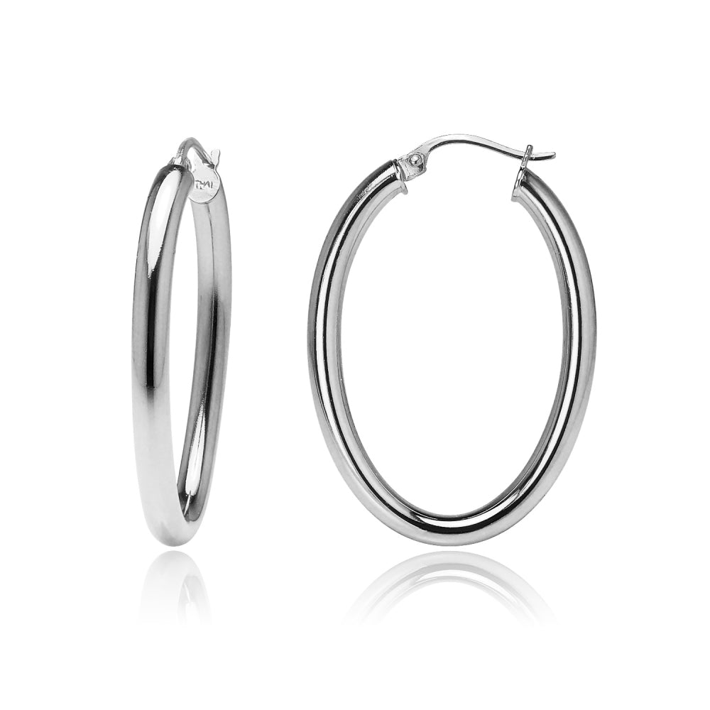 Sterling Silver 3x40mm High Polished Oval Hoop Earrings