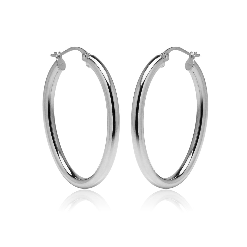 Sterling Silver 3x40mm High Polished Oval Hoop Earrings-2