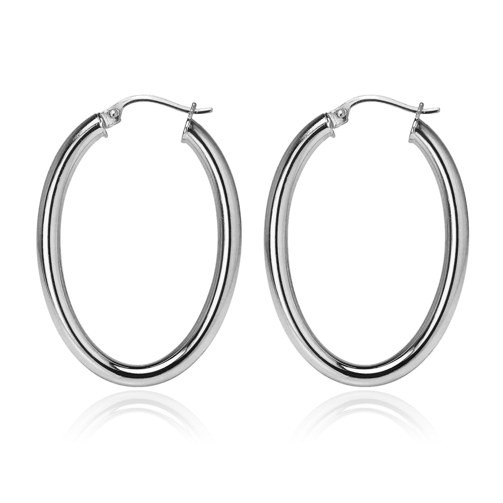 Sterling Silver 3x40mm High Polished Oval Hoop Earrings-3