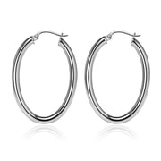 Sterling Silver 3x40mm High Polished Oval Hoop Earrings