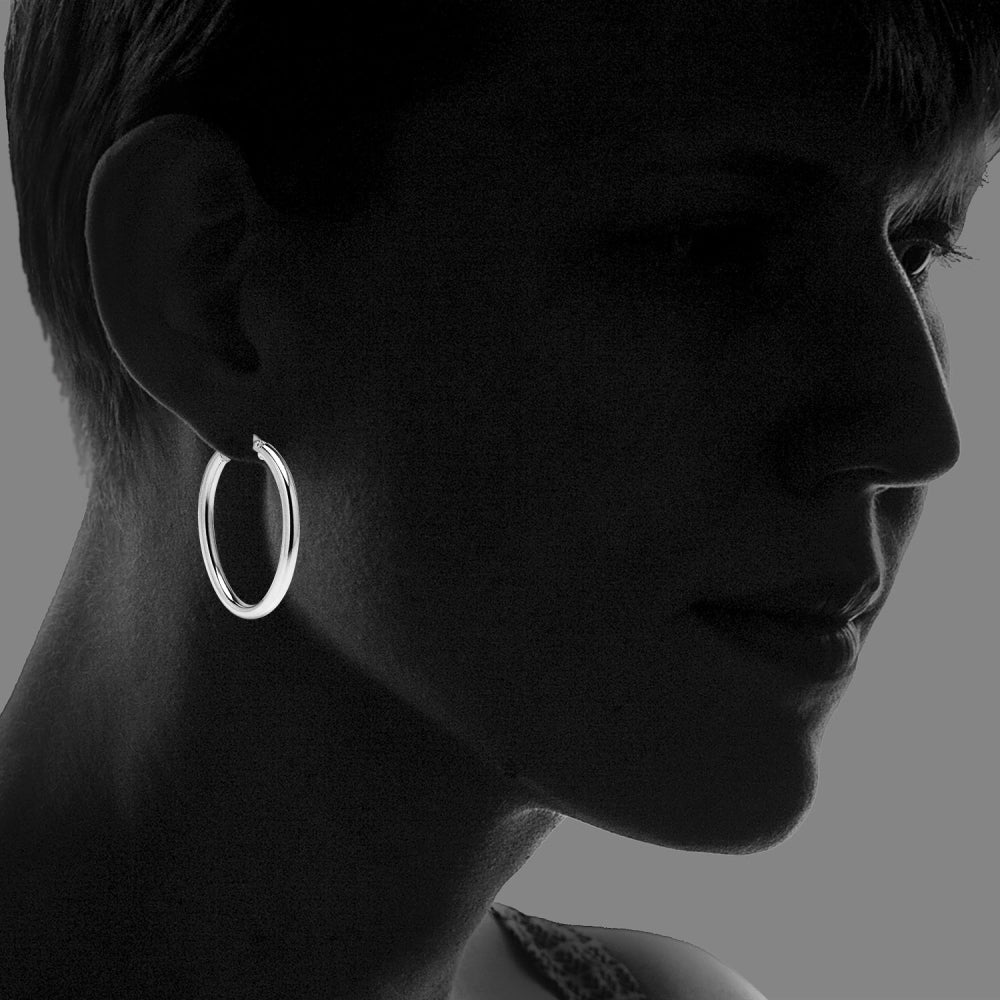 Sterling Silver 3x40mm High Polished Oval Hoop Earrings-4