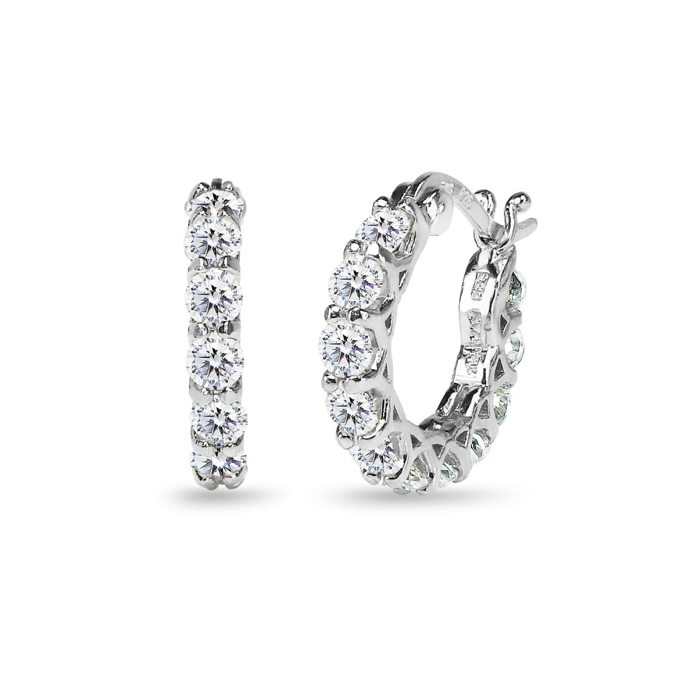 Sterling Silver Round Small Huggie Hoop Earrings Made with Swarovski Zirconia, 16mm
